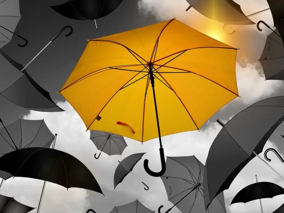 Grey and yellow umbrellas
