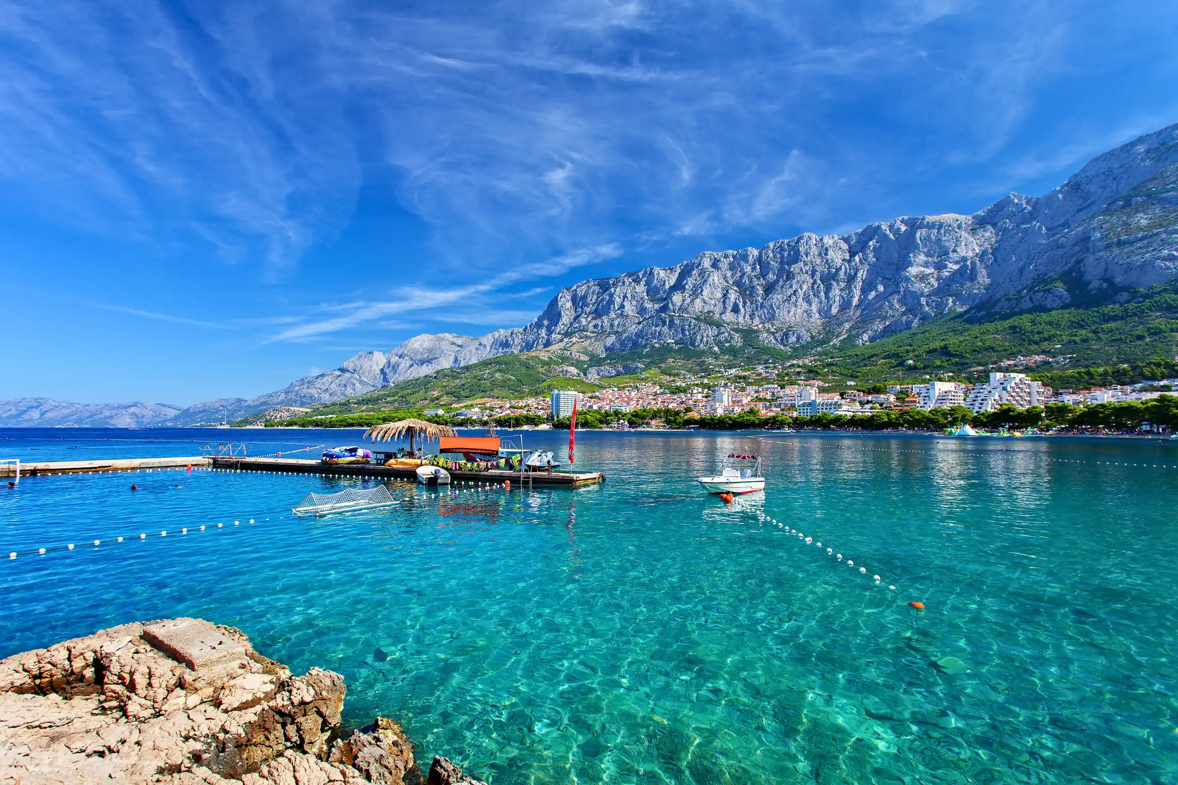 Makarska sea mountains and town